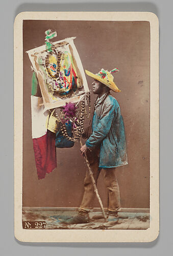 [Studio Portrait: Man Holding Decorative Stick with Italian Flag, Naples]