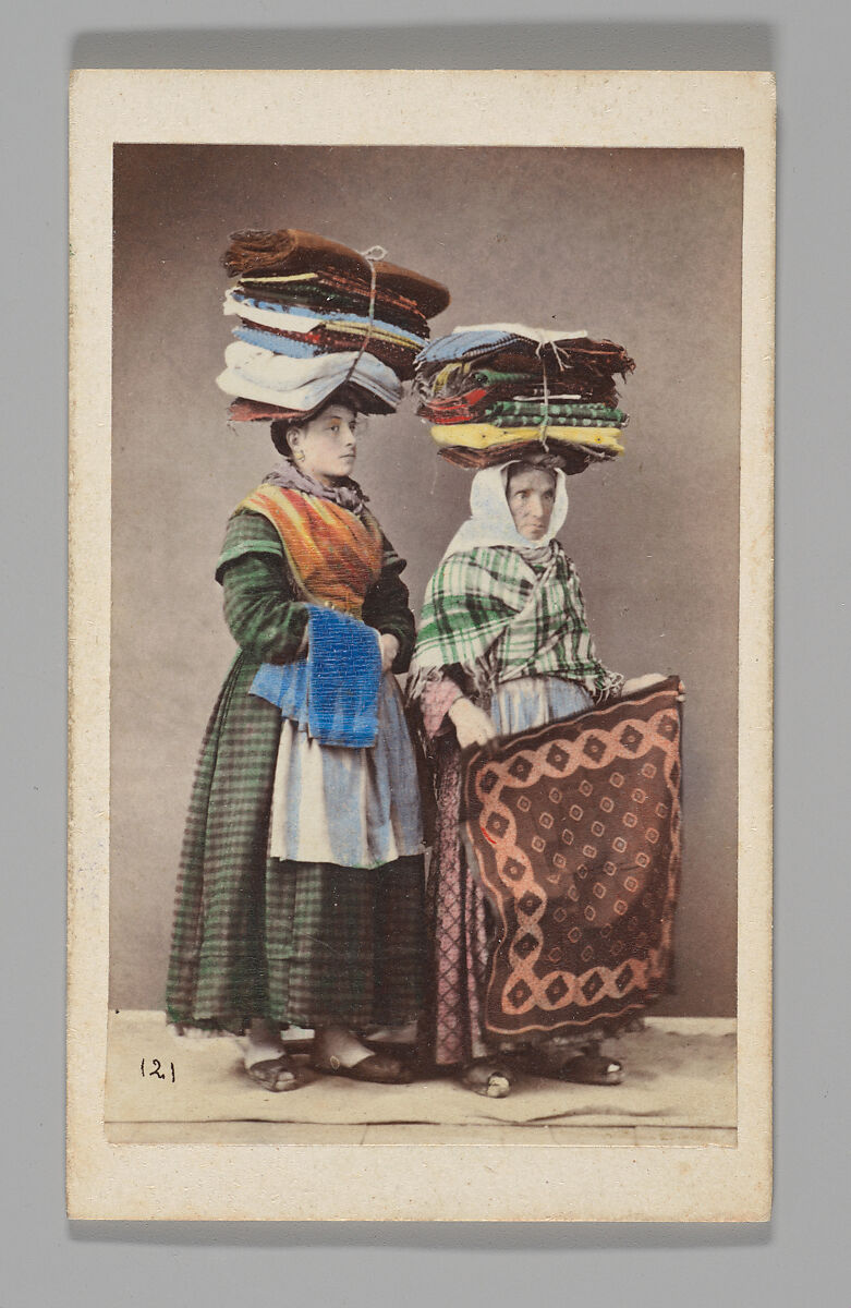 [Studio Portrait: Two Laundresses, Naples], Giorgio Conrad (Italian (born Switzerland), 1827–1889), Albumen silver print with applied color 