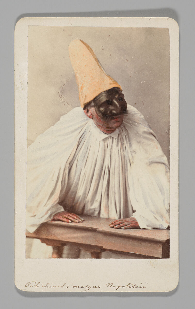 [Studio Portrait: Man Wearing Carnival Mask, Venice], Unknown (Italian), Albumen silver print with applied color 