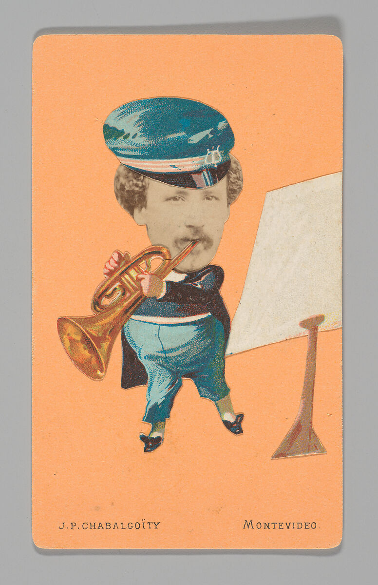 [Photo Collage: Musician Playing Trumpet], Juan Pedro Chabalgoity (Uruguayan, 1848–1909), Albumen silver print, lithograph 