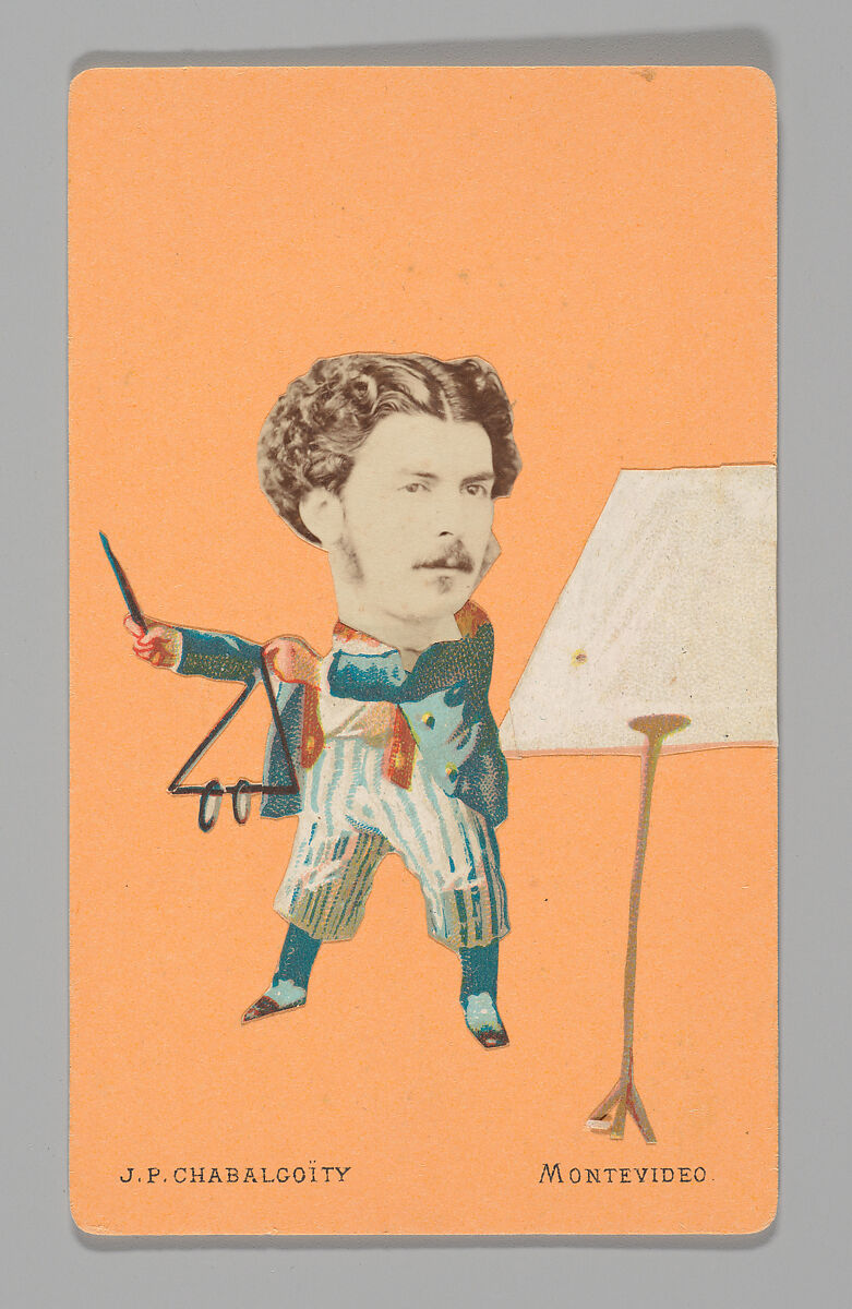 [Photo Collage: Musician Playing Triangle], Juan Pedro Chabalgoity (Uruguayan, 1848–1909), Albumen silver print, lithograph 