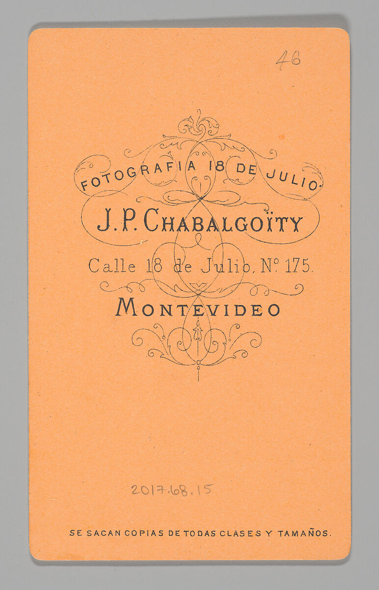 [Photo Collage: Musician Playing Triangle], Juan Pedro Chabalgoity (Uruguayan, 1848–1909), Albumen silver print, lithograph