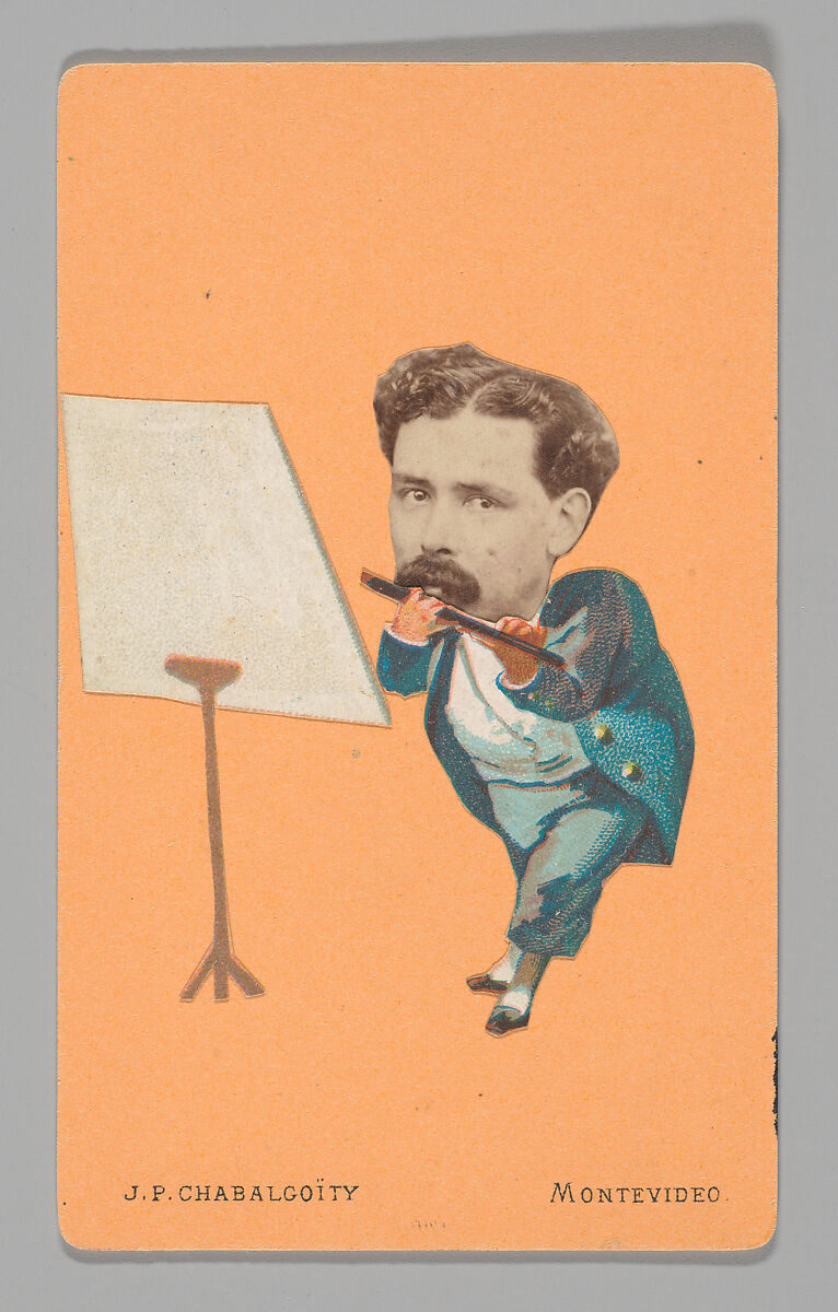 [Photo Collage: Musician Playing Flute], Juan Pedro Chabalgoity (Uruguayan, 1848–1909), Albumen silver print, lithograph 