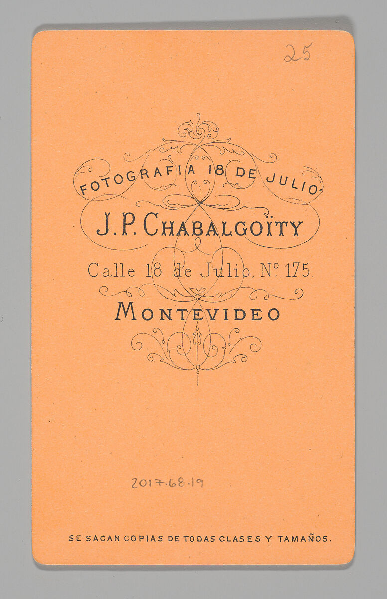 [Photo Collage: Man Wearing Cross Body Satchel], Juan Pedro Chabalgoity (Uruguayan, 1848–1909), Albumen silver print, lithograph