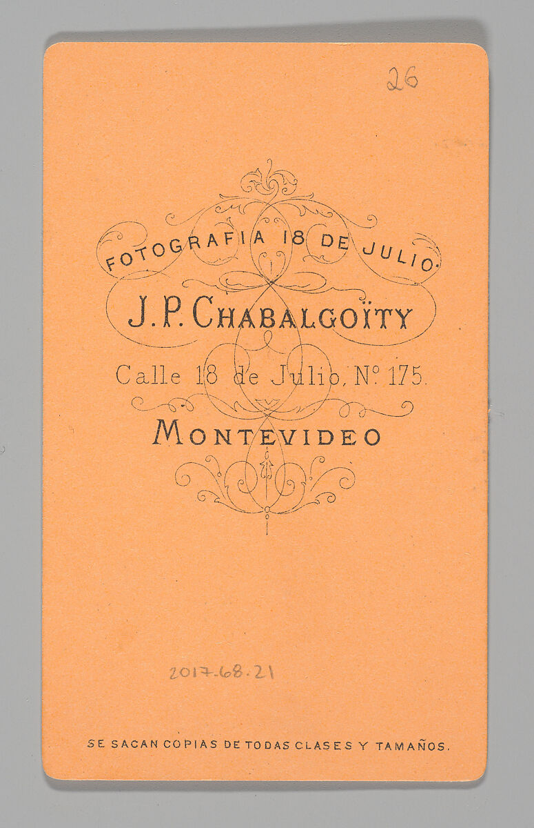 [Photo Collage: Man Holding Parcel], Juan Pedro Chabalgoity (Uruguayan, 1848–1909), Albumen silver print, lithograph
