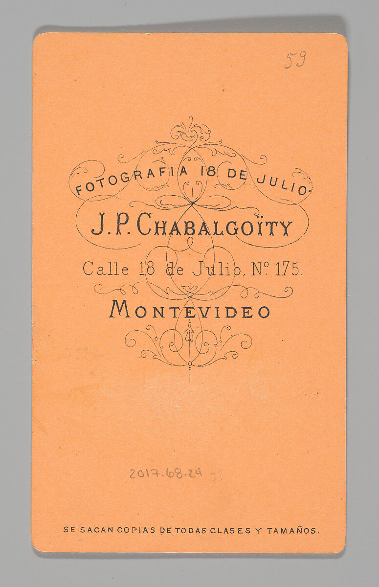 [Photo Collage: Man Holding Bag Inscribed "DOTE"], Juan Pedro Chabalgoity (Uruguayan, 1848–1909), Albumen silver print, lithograph