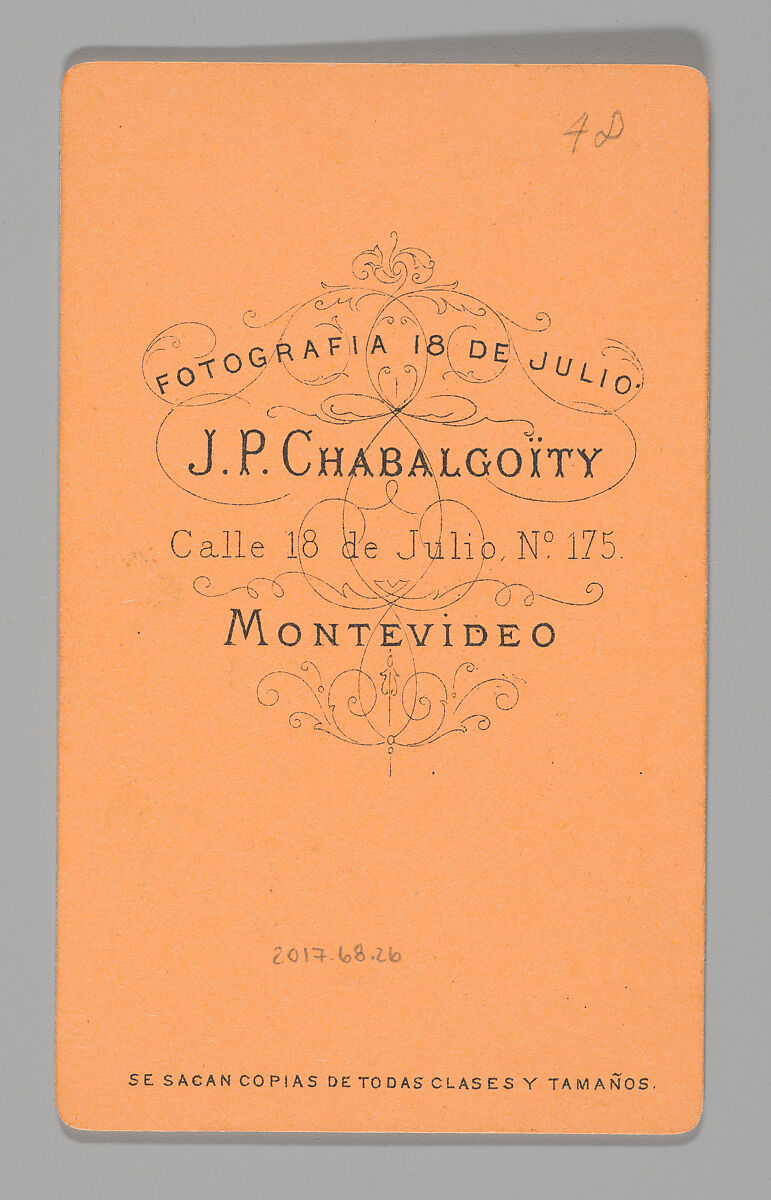 [Photo Collage: Man Playing Cymbals], Juan Pedro Chabalgoity (Uruguayan, 1848–1909), Albumen silver print, lithograph