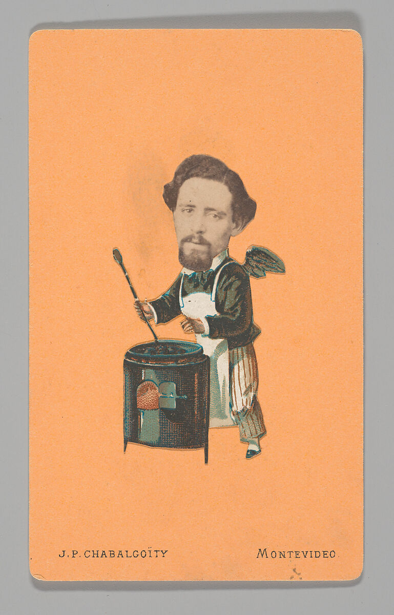 [Photo Collage: Cook at Charcoal Stove], Juan Pedro Chabalgoity (Uruguayan, 1848–1909), Albumen silver print, lithograph 