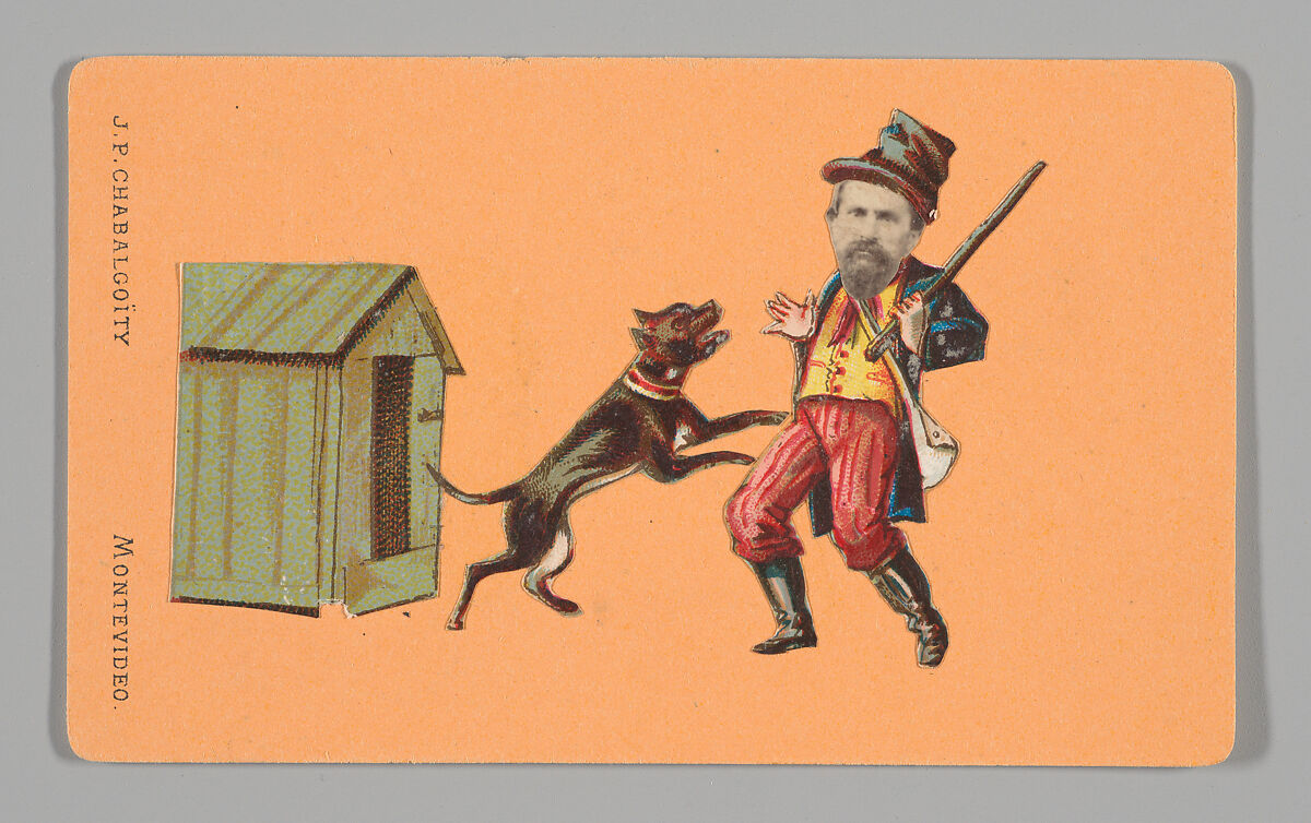 [Photo Collage: Dog Jumping at Man], Juan Pedro Chabalgoity (Uruguayan, 1848–1909), Albumen silver print, lithograph 