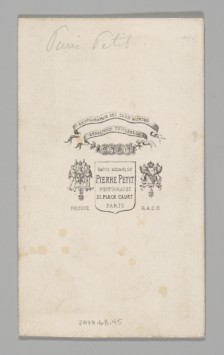 [Studio Portrait: Self-Portrait Standing by a Mirror], Pierre Petit (French, Aups 1832–1909 Paris), Albumen silver print