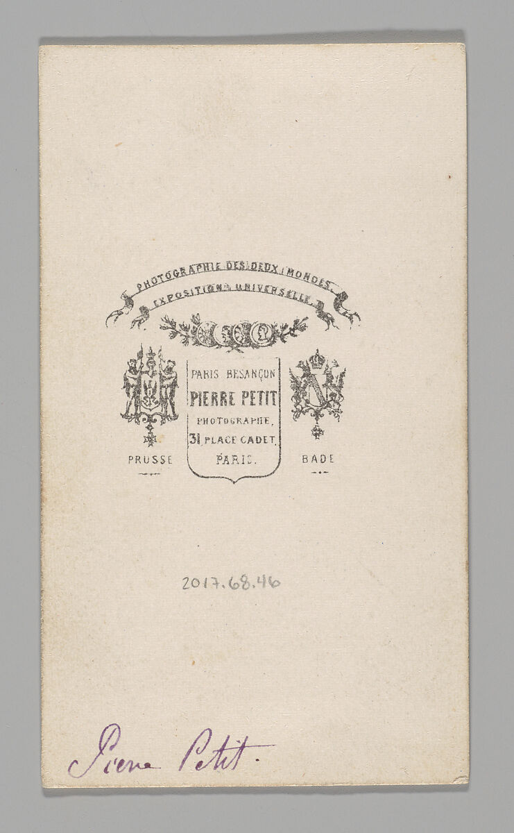 [Studio Portrait: Self-Portrait Wearing Plaid Pants and Overcoat], Pierre Petit (French, Aups 1832–1909 Paris), Albumen silver print