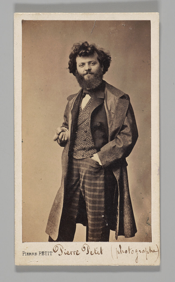 [Studio Portrait: Self-Portrait Wearing Plaid Pants and Overcoat], Pierre Petit (French, Aups 1832–1909 Paris), Albumen silver print 