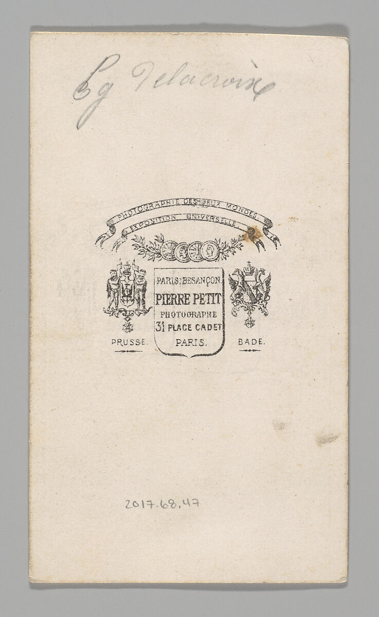 [Studio Portrait: Eugène Delacroix Seated in Chair], Pierre Petit (French, Aups 1832–1909 Paris), Albumen silver print