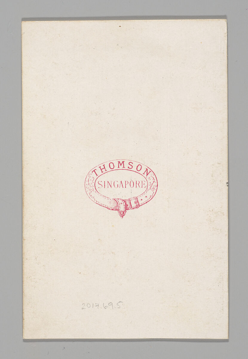 [Studio Portrait: Two Men each Holding Bamboo, Singapore], John Thomson (British, Edinburgh, Scotland 1837–1921 London), Albumen silver print