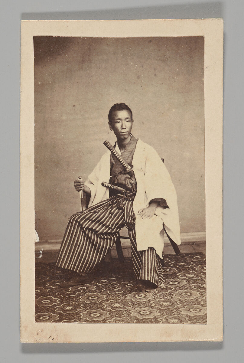 [Studio Portrait: Man Seated with Swords], Unknown, Albumen silver print 