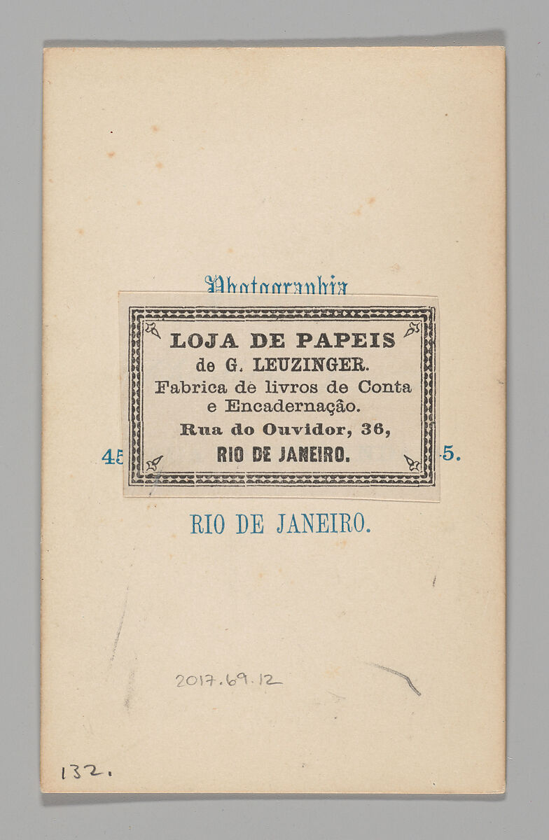 [Studio Portrait: Male Street Vendor with Barrel on Head, Brazil], Christiano Junior (Portuguese, active Argentina, 1832–1902), Albumen silver print