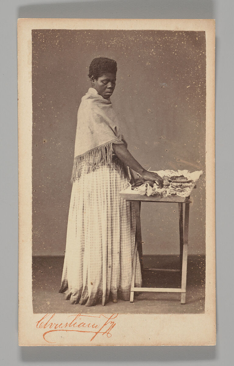 [Studio Portrait: Woman Standing Wearing Shawl, Brazil], Christiano Junior (Portuguese, active Argentina, 1832–1902), Albumen silver print 