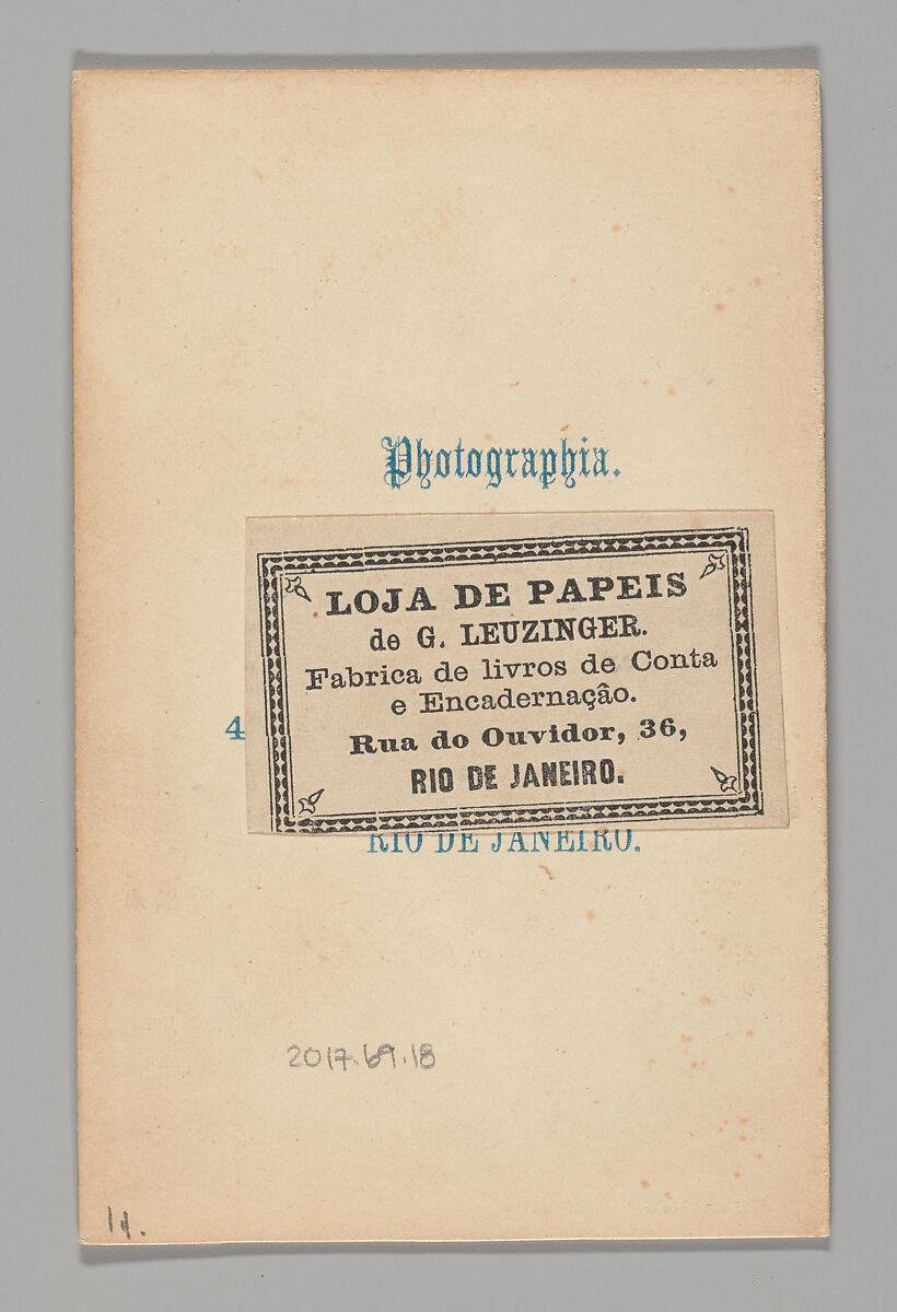 [Studio Portrait: Two Male Street Vendors in Profile, one Seated one Standing, Shaking Hands, Brazil], Christiano Junior (Portuguese, active Argentina, 1832–1902), Albumen silver print