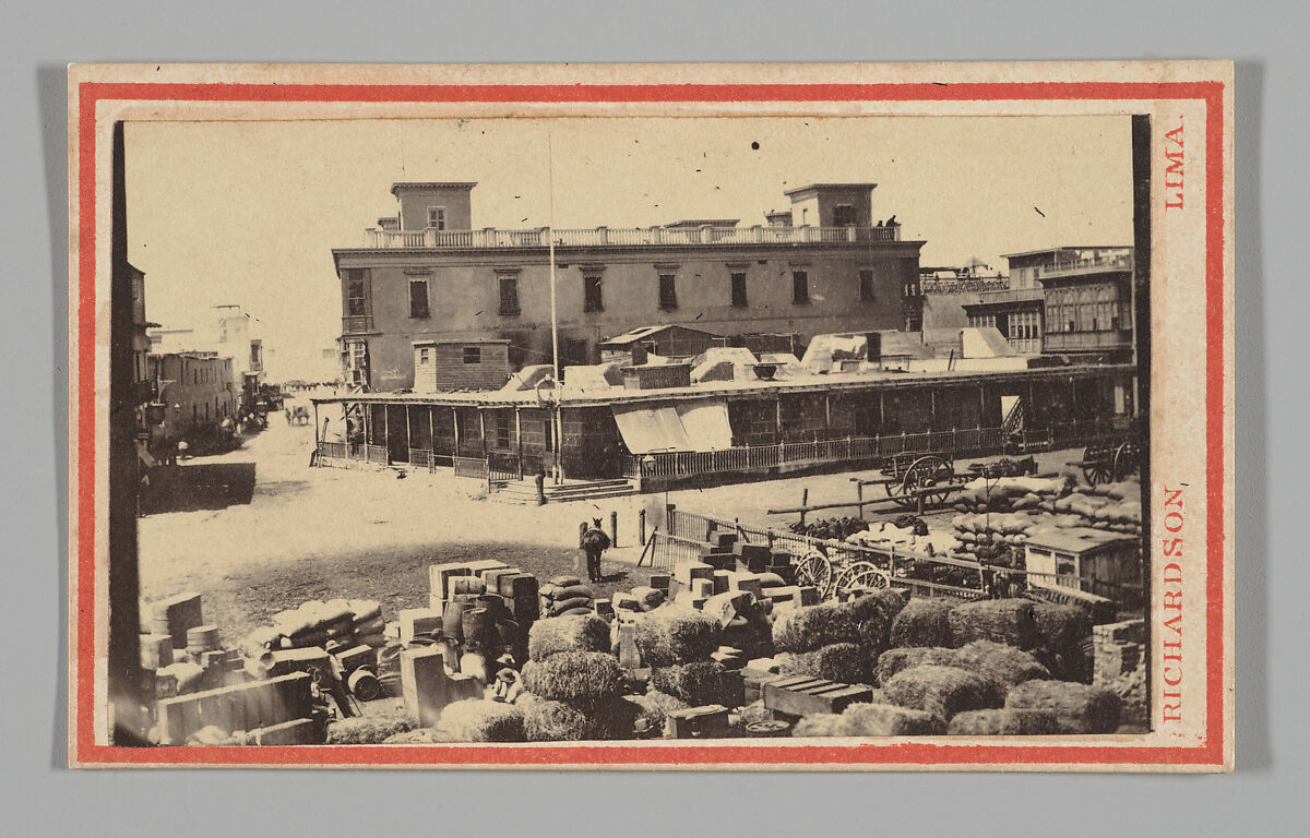 [Two Story Building with One Story Flat Roofed Building in Front, Lima], Villroy L. Richardson (American, Ohio 1827–1903 Iquique, Chile), Albumen silver print 