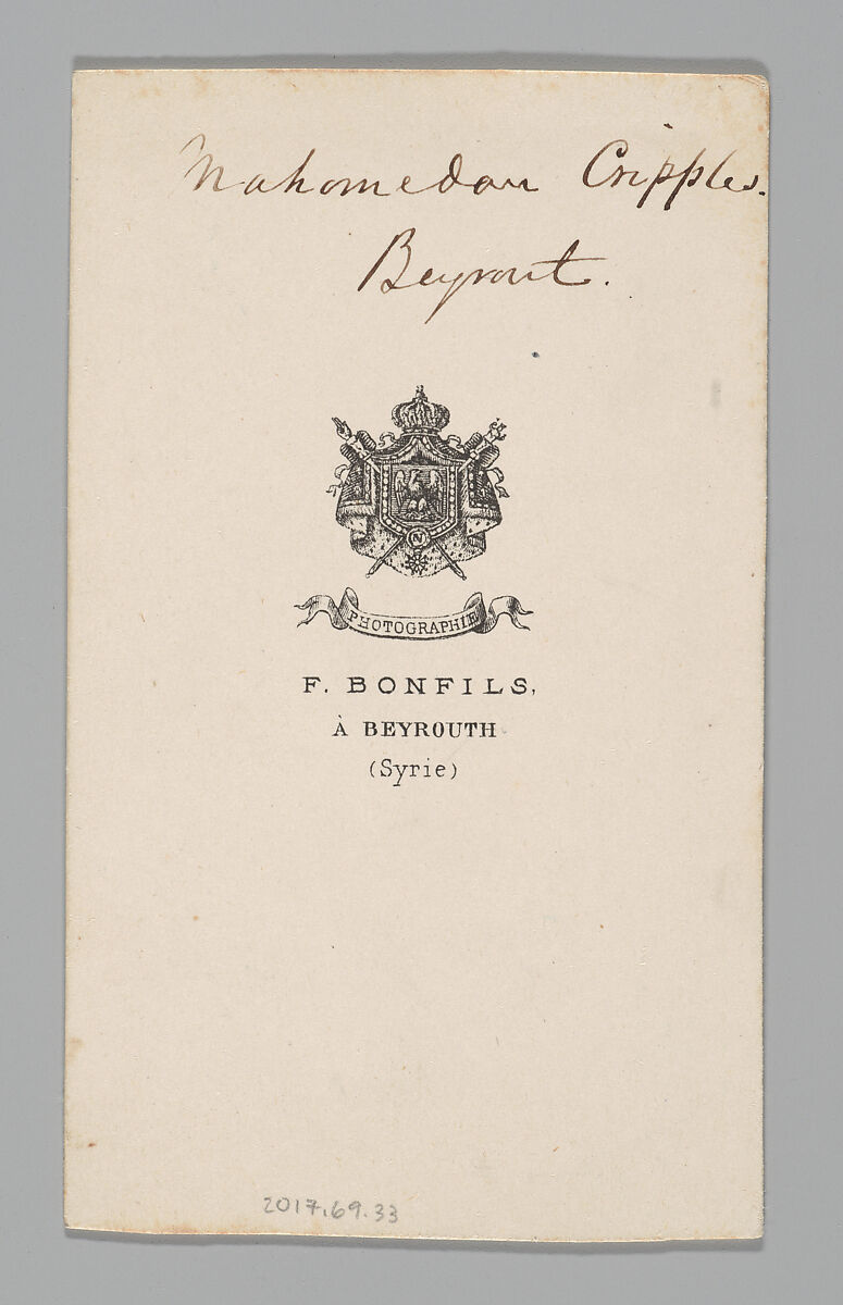 [Studio Portrait: Mahomedan Cripples, Beirut, Syria], Félix Bonfils (French, 1831–1885), Albumen silver print
