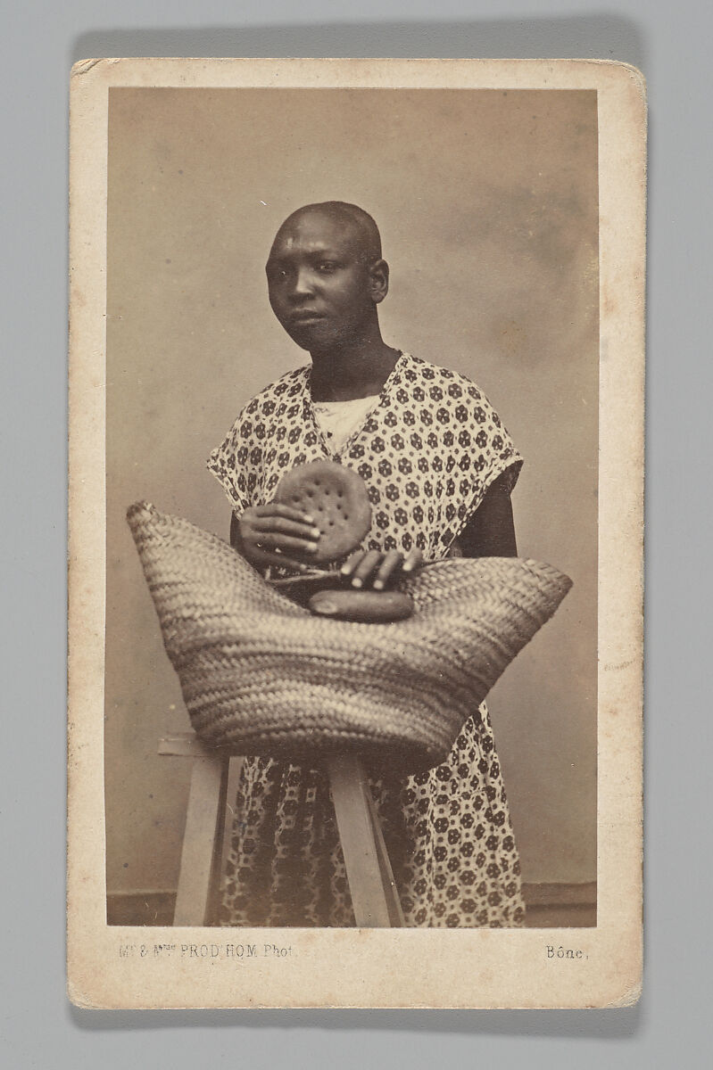 [Studio Portrait: Woman with Straw Basket, Algeria], Maison Prod&#39;hom (Swiss, active Algeria, from 1862), Albumen silver print 