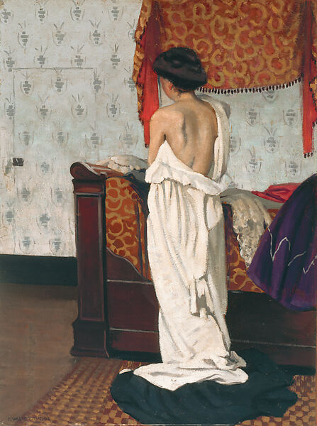 Nude from the Back in an Interior (Nu de dos dans un intérieur), Félix Vallotton (Swiss, Lausanne 1865–1925 Paris), Oil on cardboard 
