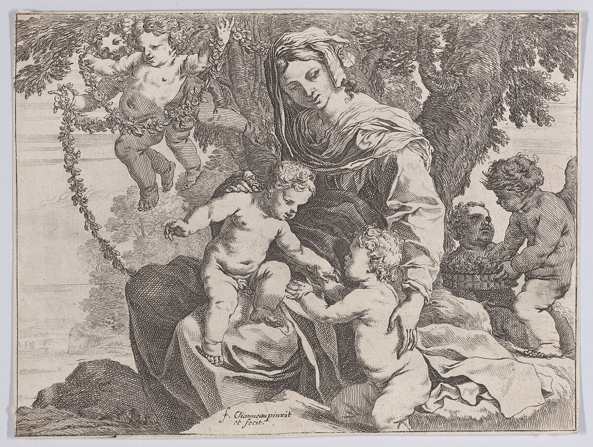 Virgin and Child with John the Baptist, François Chauveau (French, Paris 1613–1676 Paris), Etching 