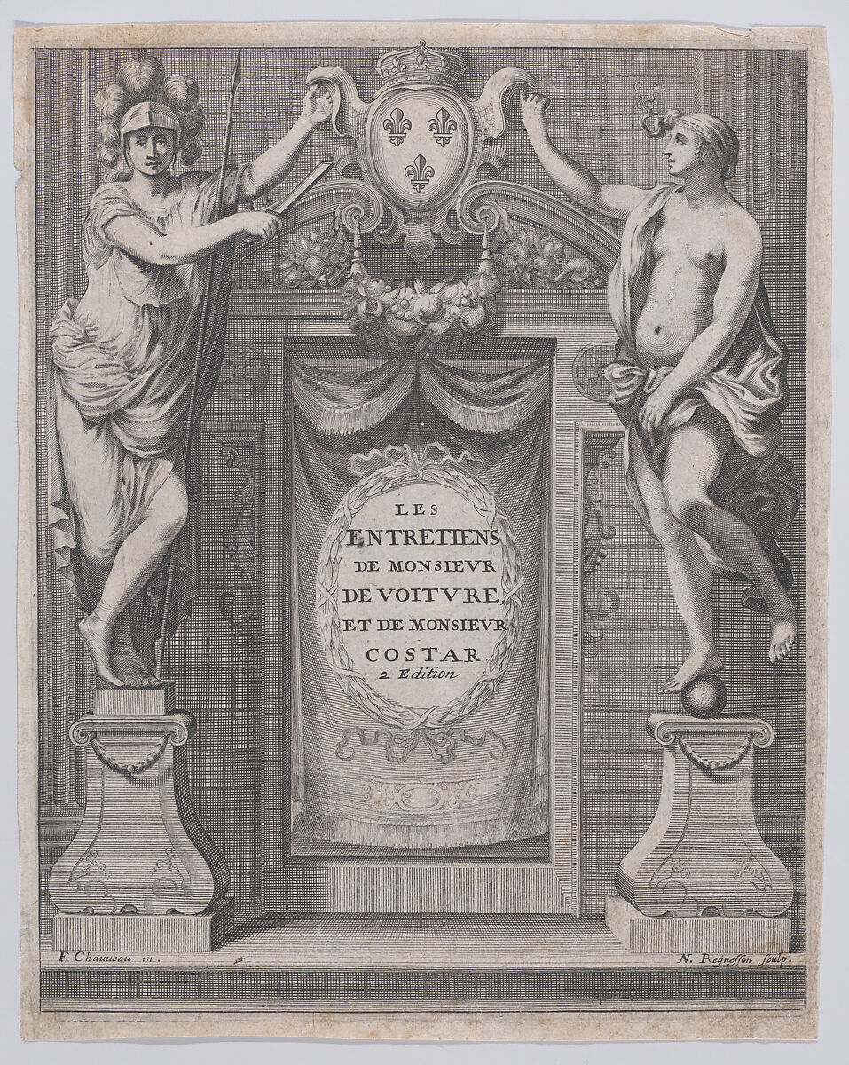 Frontispiece to Les Entretiens de Monsieur de Voiture et de Monsieur Costar, Nicolas Regnesson (French, 1625–1670), Etching and engraving 