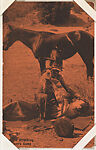 Attacking Cowboy's Camp from Indians and Western Historical Scenes series (W417), Exhibit Supply Company  American, Commercial color photolithograph