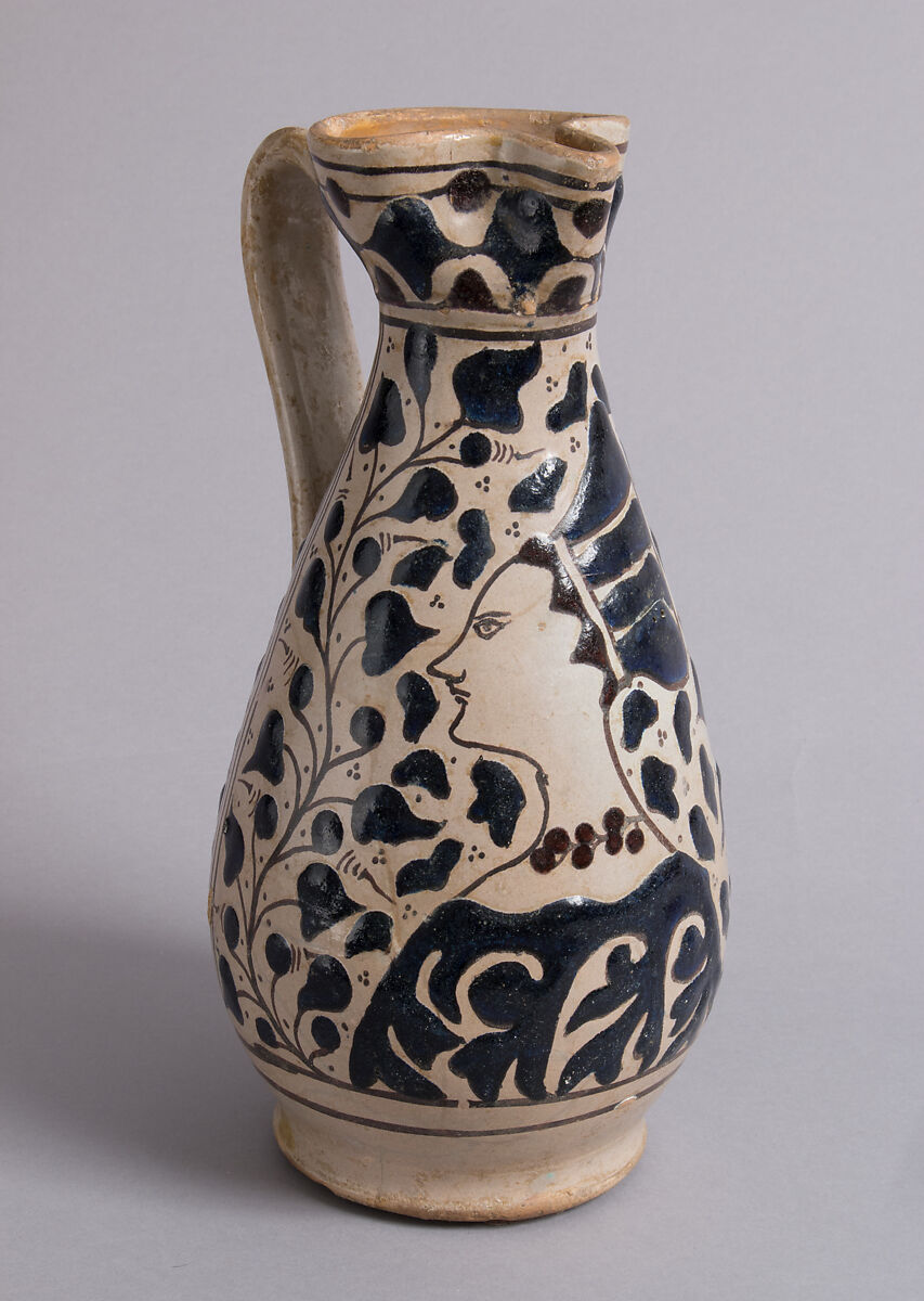 Jug with Finely-Dressed Woman, Tin-glazed earthenware, Central Italian 