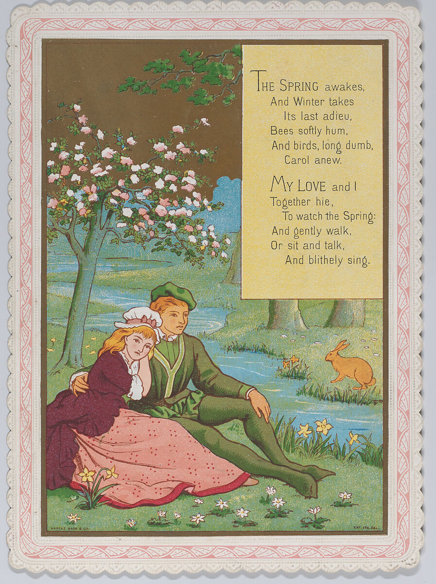 Valentine, Kate Greenaway (British, London 1846–1901 London), White card stock with gilt and scalloped borders; chromolithography 