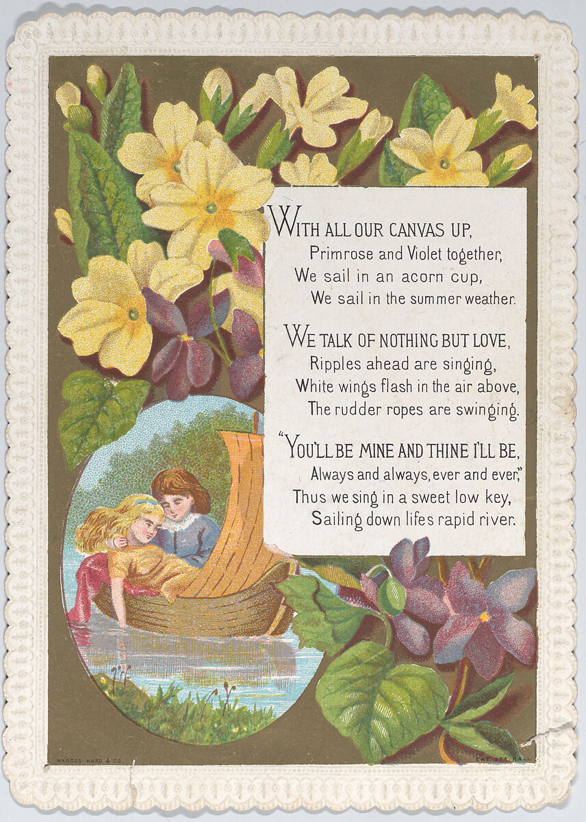 Valentine, Kate Greenaway (British, London 1846–1901 London), White card stock with gilt and scalloped borders; chromolithography 