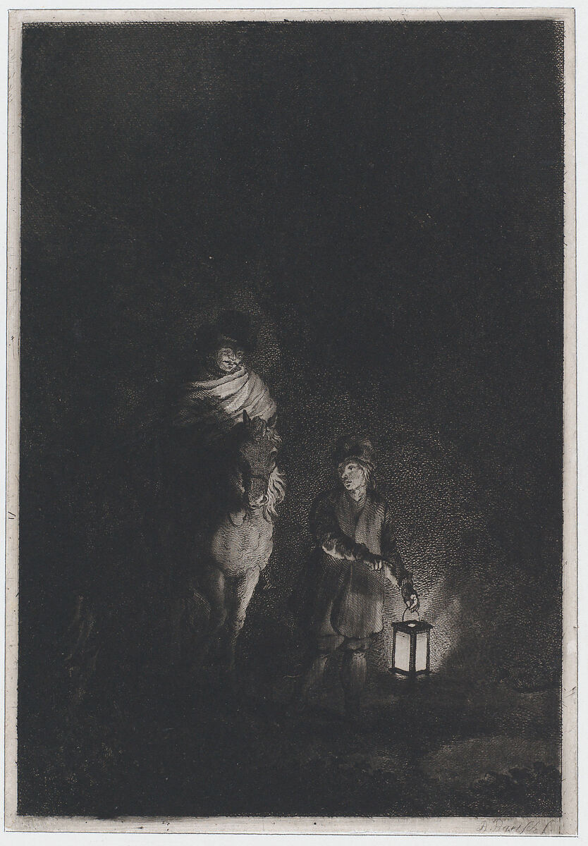 Rider and boy with lantern, Adam von Bartsch (Austrian, Vienna 1757–1821 Vienna), Etching, engraving, and drypoint; third state of three (Rieger) 