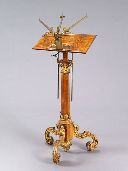 Surveying table for plotting fortifications, Brass, iron, gilding, veneers of walnut and other woods, German 