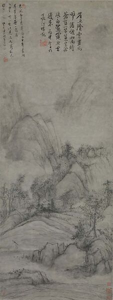Returning Fisherman in Misty Rain, Zhang Feng (Chinese, active ca. 1628–1662), Hanging scroll; ink on paper, China 
