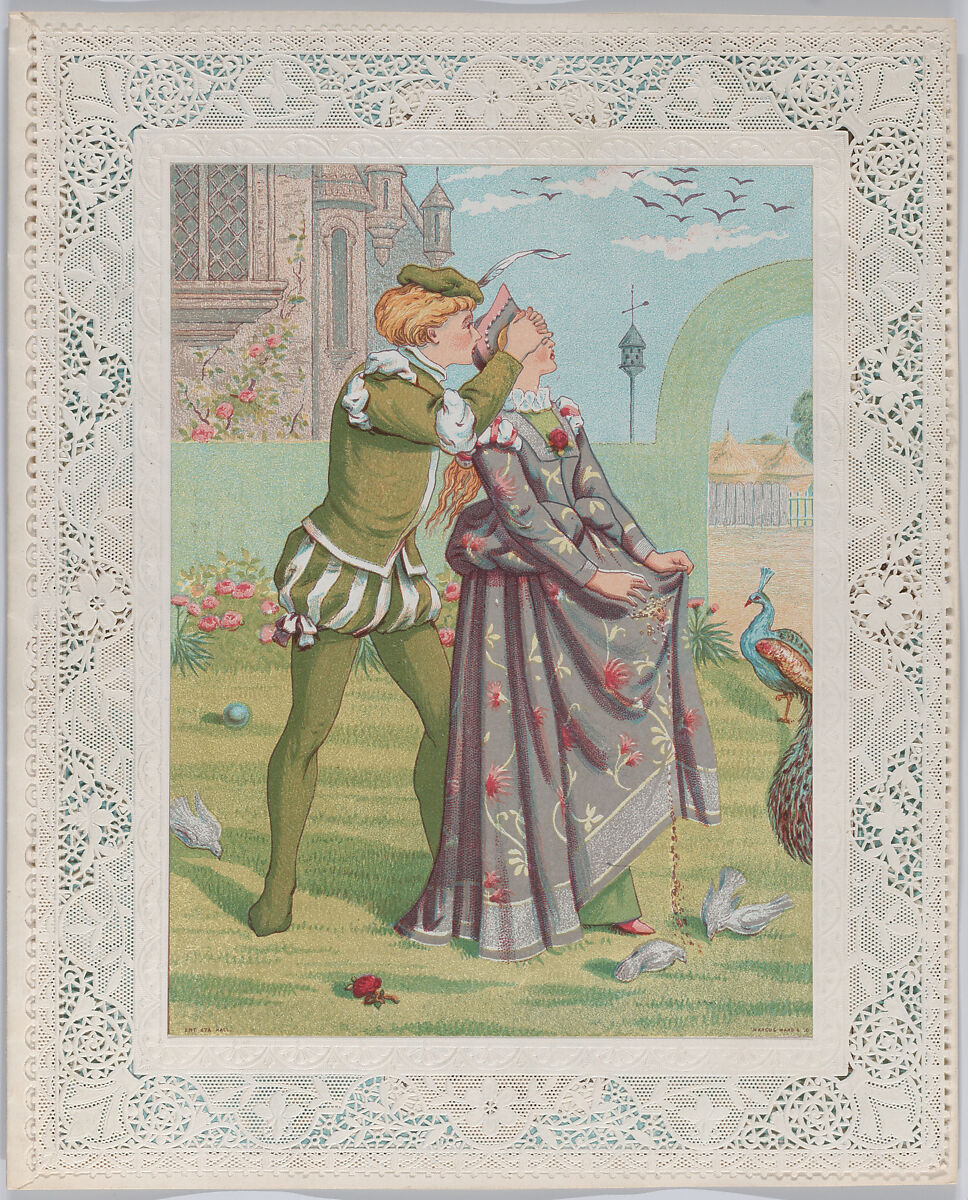 Valentine, Kate Greenaway (British, London 1846–1901 London), White card stock with gilding; chromolithography, gold lithography, openwork lace paper 