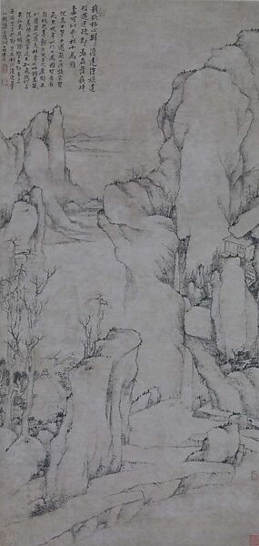 Landscapes in the style of Ni Zan, Dai Benxiao (Chinese, 1621–1693), Hanging scroll; ink on paper, China 