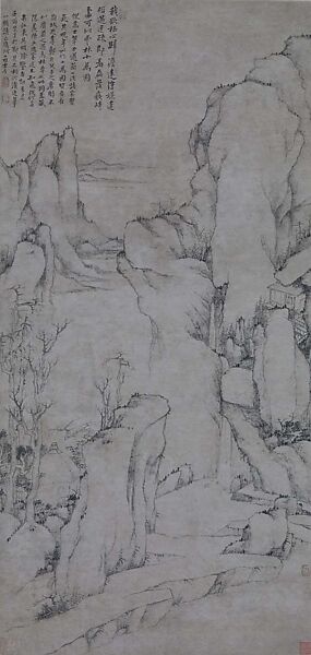 Landscapes in the style of Ni Zan, Dai Benxiao (Chinese, 1621–1693), Hanging scroll; ink on paper, China 