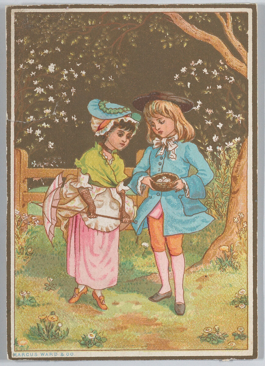 Valentine, Kate Greenaway (British, London 1846–1901 London), White card stock with gilding; chromolithography, gold lithography 