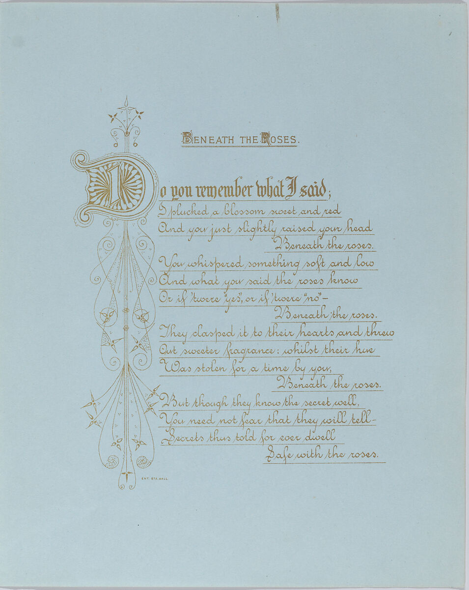 Valentine, Kate Greenaway (British, London 1846–1901 London), White card stock with gilding; chromolithography, gold lithography, blue paper, blue watercolor, cameo-embossed lace paper