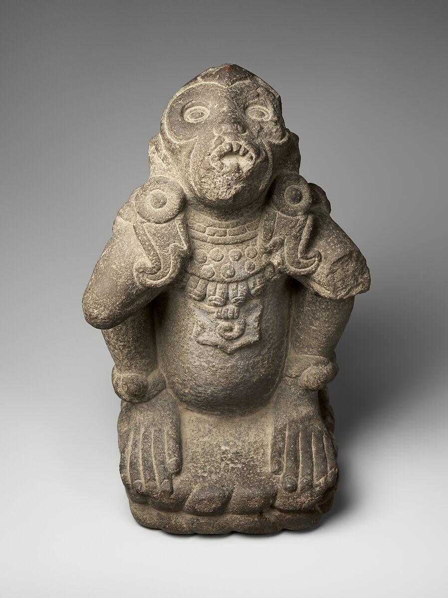 Spider Monkey with Wind God Regalia, Stone, Aztec 