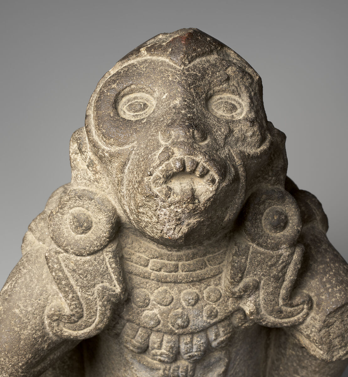 Spider monkey wearing wind god regalia, Mexica artist(s), Stone, Mexica (Aztec)