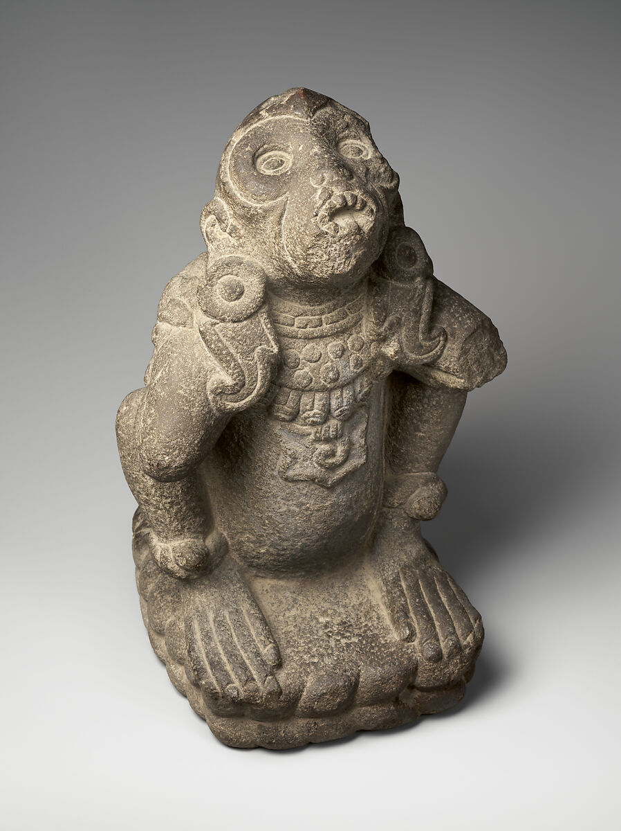 Spider monkey wearing wind god regalia, Mexica artist(s), Stone, Mexica (Aztec)