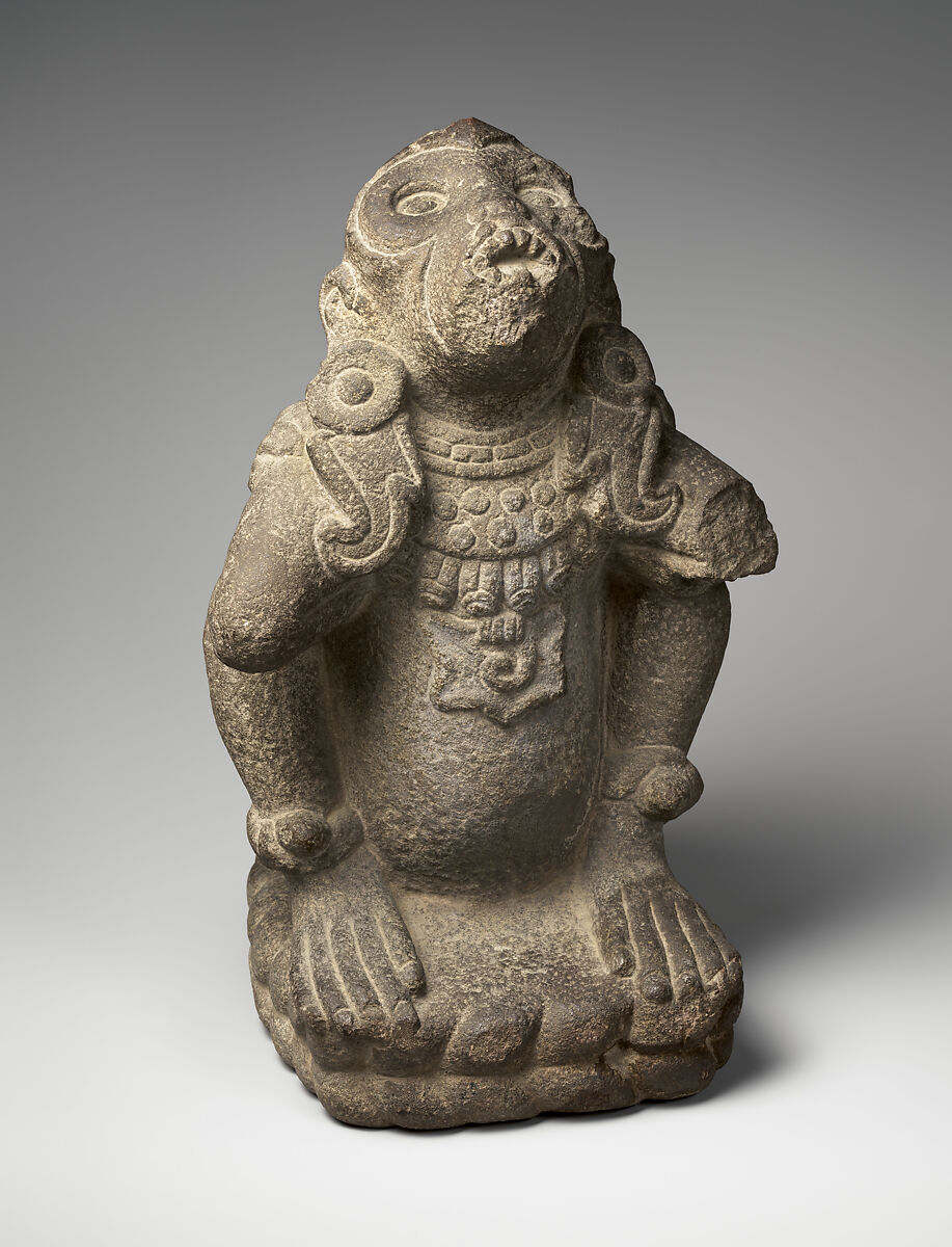 Spider monkey wearing wind god regalia, Mexica artist(s), Stone, Mexica (Aztec)