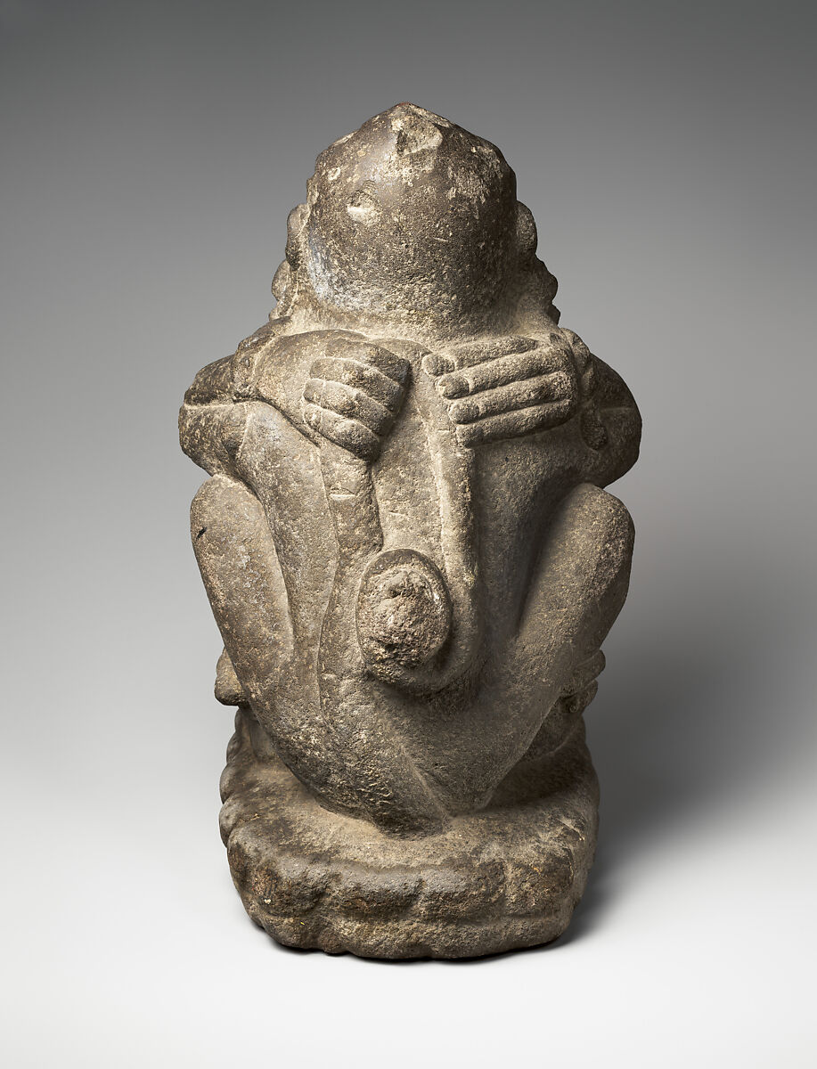 Spider monkey wearing wind god regalia, Mexica artist(s), Stone, Mexica (Aztec)