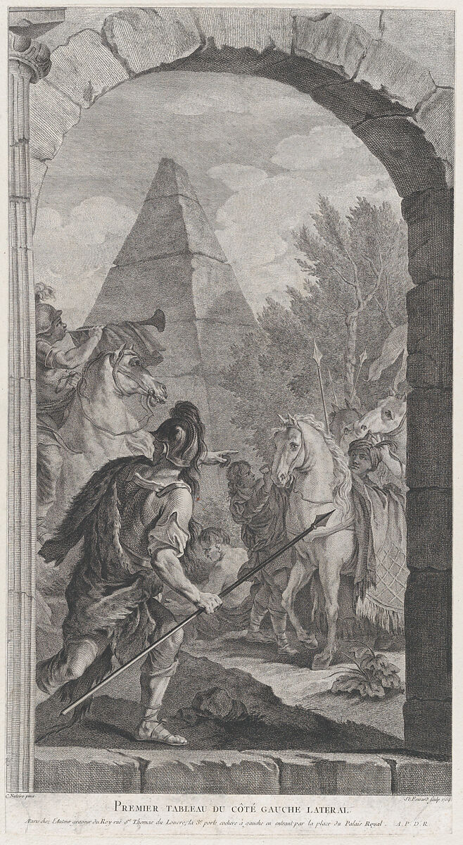 The Chapel of the Enfants-Trouvés in Paris: La Suite des rois mages: gardes et trompettes, Etienne Fessard (French, Paris 1714–1777 Paris), Etching and engraving 