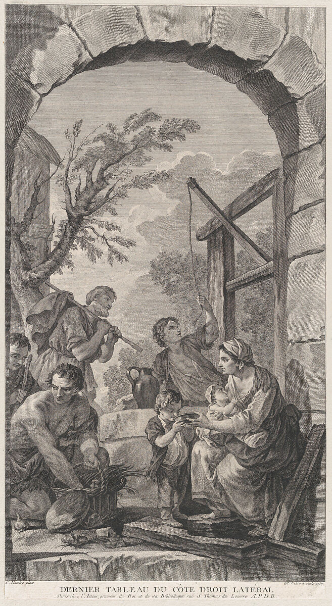 The Chapel of the Enfants-Trouvés in Paris: Groupe des bergers près d'un puits, Etienne Fessard (French, Paris 1714–1777 Paris), Etching and engraving 