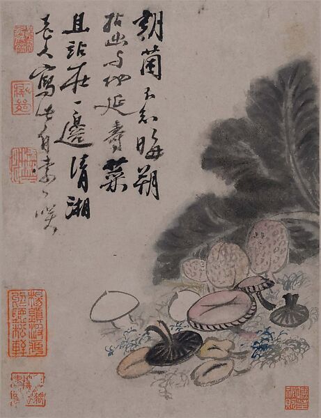 Vegetables, Shitao (Zhu Ruoji) (Chinese, 1642–1707), Album of four leaves; ink and color on paper, China 