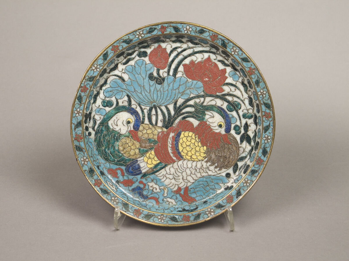 Dish with mandarin ducks and lotuses, Cloisonné enamel, China 