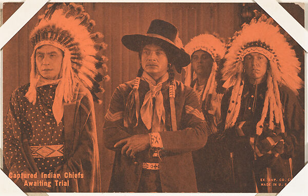 Captured Indian Chiefs Awaiting Trial from Western Stars or Scenes Exhibit Cards series (W412), Exhibit Supply Company, Commercial color photolithograph 